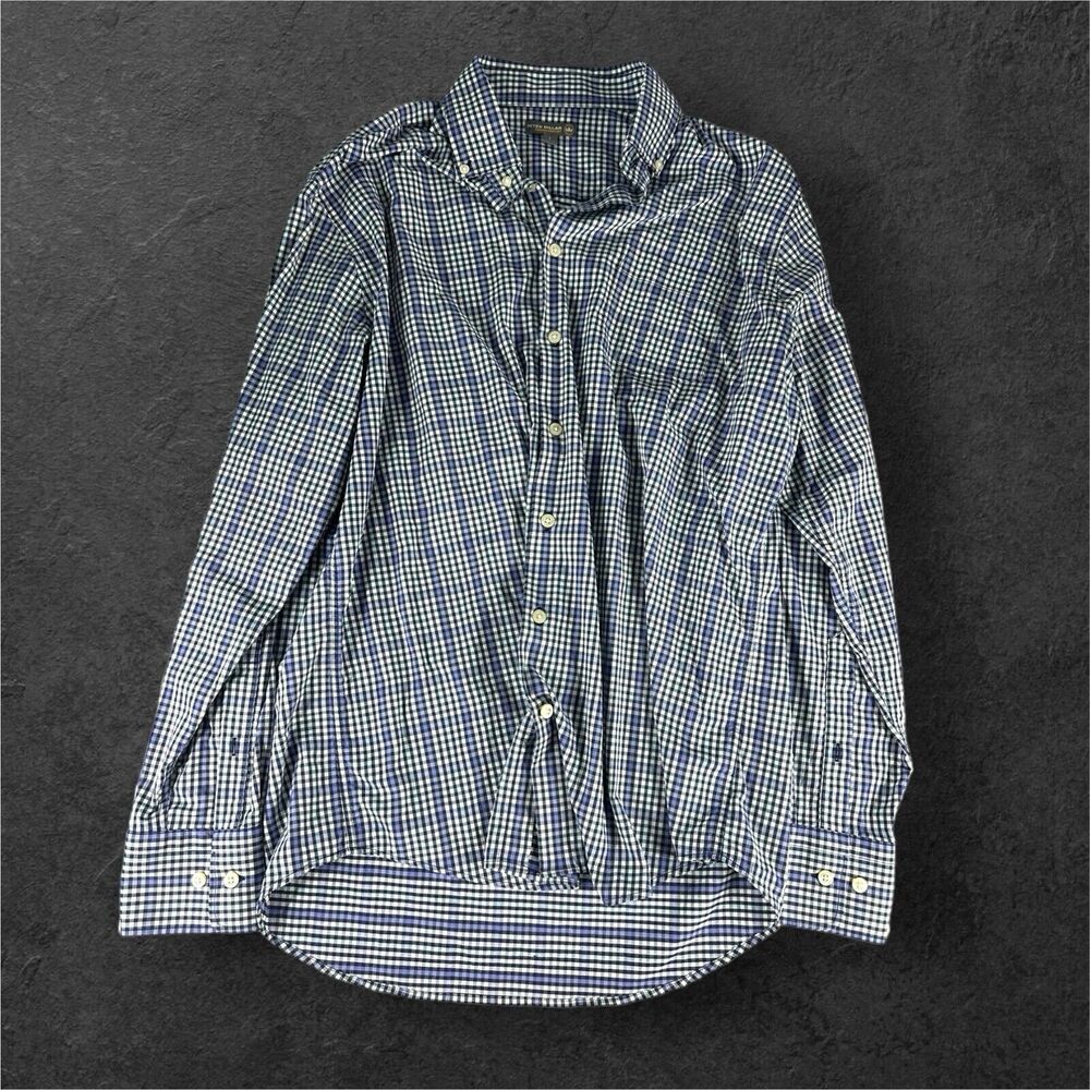 Peter Millar Golf Shirt Mens L Blue Geometric Summer Comfort Button Up